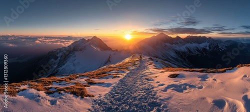 Fototapeta Naklejka Na Ścianę i Meble -  Golden hour paints the snow-capped peaks of the tatra mountains, creating a breathtaking panorama at sunrise