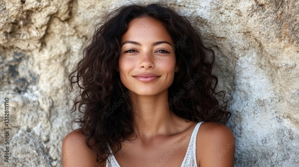 Naklejka premium Casual curly brunette hairstyle fashion