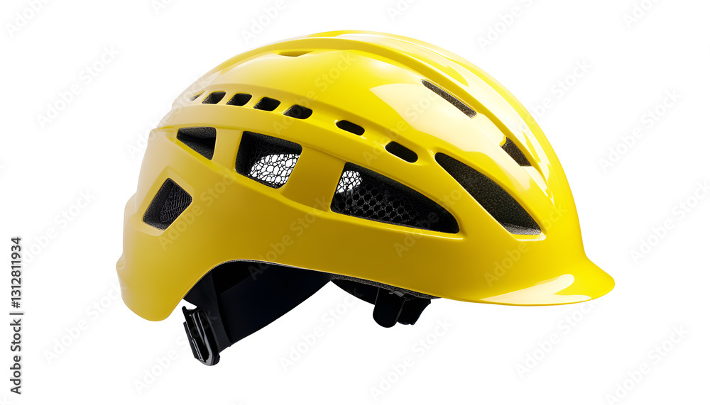 Fototapeta premium One yellow protective helmet isolated on white
