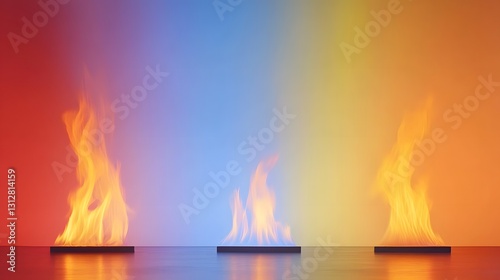 Abstract Flames, Colorful Fire on Platforms