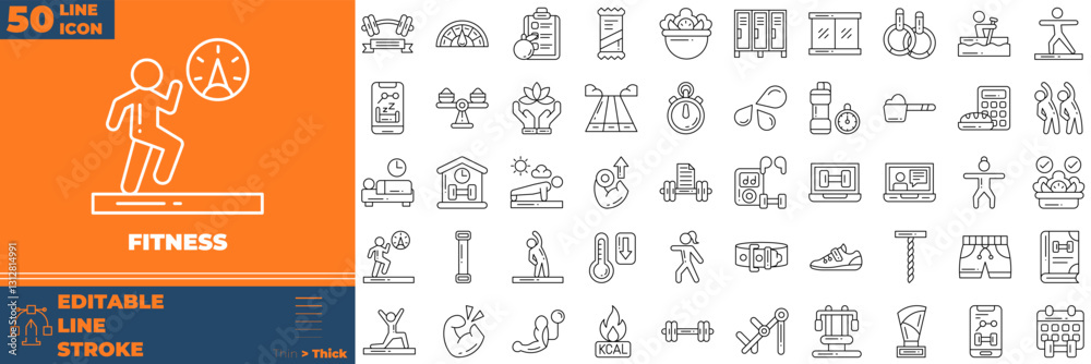 Naklejka premium Fitness Line Editable Icons set