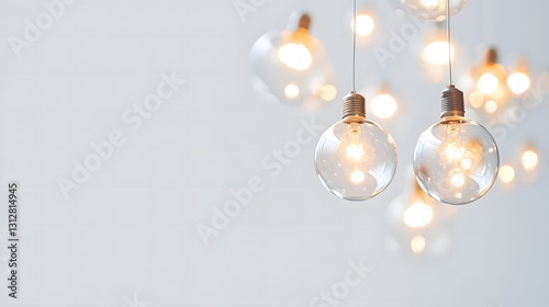 Glowing Edison Bulbs Hanging Against a White Background - Minimalist Lighting Design