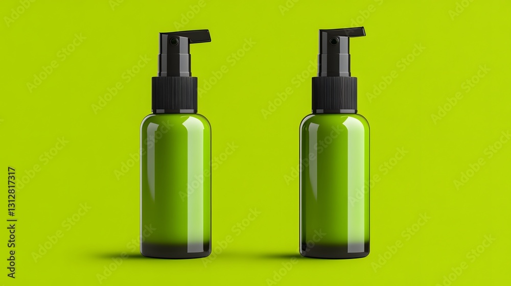 Two Green Glass Pump Bottles Product Mockup Two Green Glass Pump Bottles Product Mockup
