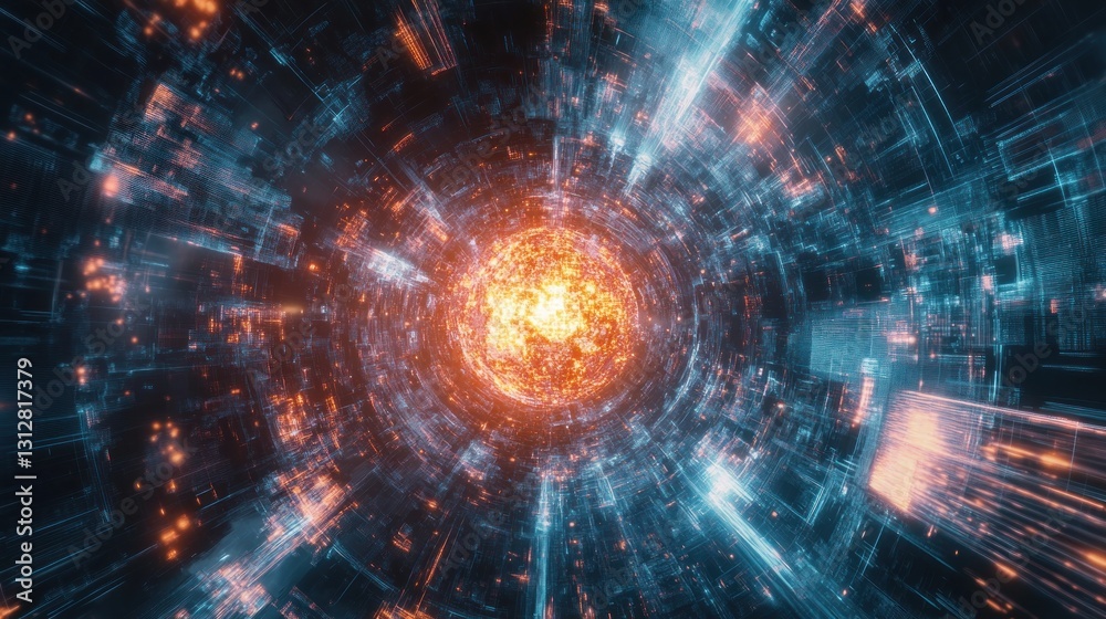 Obraz premium Digital Vortex: A Journey Through the Neon-Lit Cyberspace