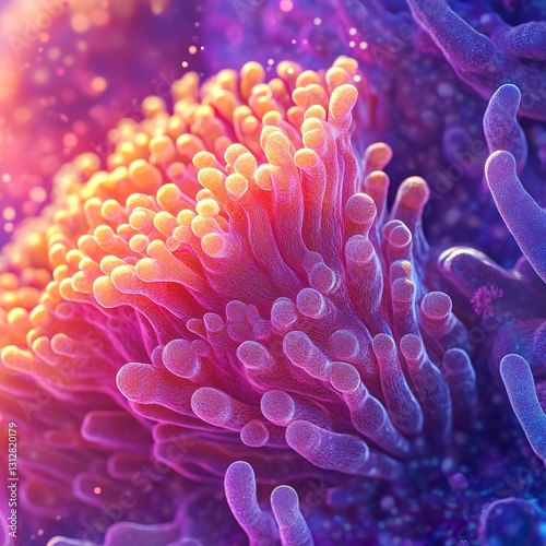 Close-up of a single coral polyp, intricate details and vibrant hues, soft glowing light highlighting the textures, ultra-detailed and mesmerizing