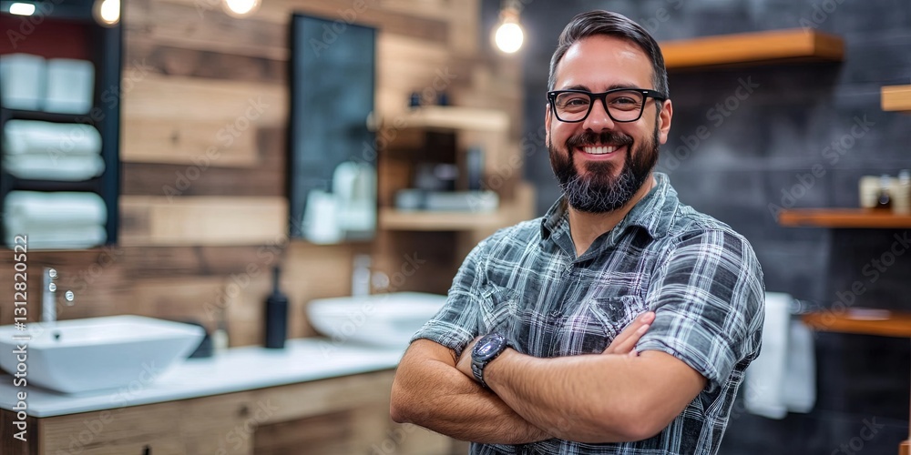 Fototapeta premium friendly entrepreneur standing in bathroom store