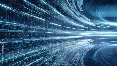 dynamic data stream with fast moving particles in digital cyberspace