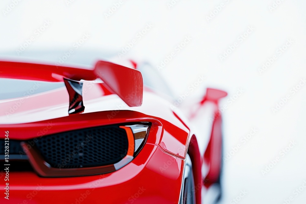 Fototapeta premium Sleek Red Sports Car Back View with Spoiler and Glossy Finish on White Backdrop