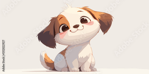 Cute cartoon puppy vector icons set in flat style for kids.