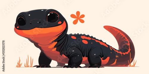 Cute salamander icons set in flat vector style featuring adorable amphibian creatures.