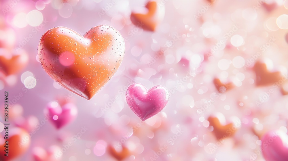 Obraz premium Floating hearts, bokeh background, Valentine's Day.