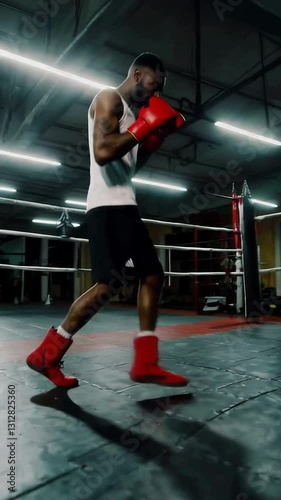 Intense boxer training with punching bag in gym – strength, focus, and precision in motion