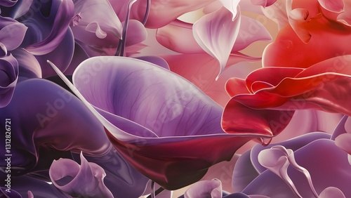 soft glowing petals in pink and purple forming a dreamlike futuristic flower with a magical and delicate look against a dark background