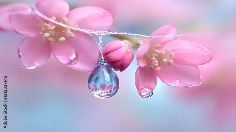 Fototapeta premium Pink Flower Blossom Dew Drops Macro Photography