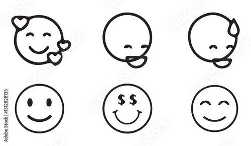Emoji face icon in high-quality hand drawn style. Emoticons vector illustration on isolated background. Happy and sad face business emojis concept.