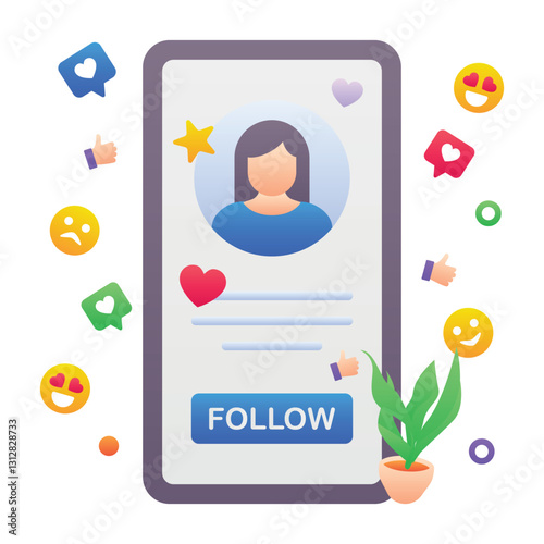 Gradient color illustration for Social media follow and like