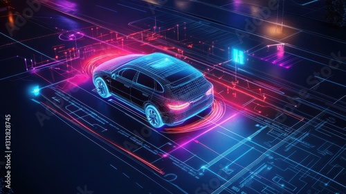 A detailed diagram of a patented autonomous vehicle futuristic system, showcasing the advanced technology and components involved in self-driving vehicles.