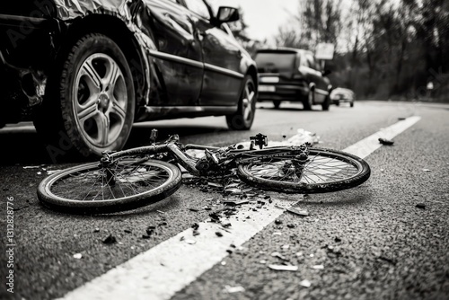 An evocative black and white scene of vehicle incidents on the highway.
