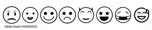Emoji face icon in high-quality hand drawn style. Emoticons vector illustration on isolated background. Happy and sad face business emojis concept.