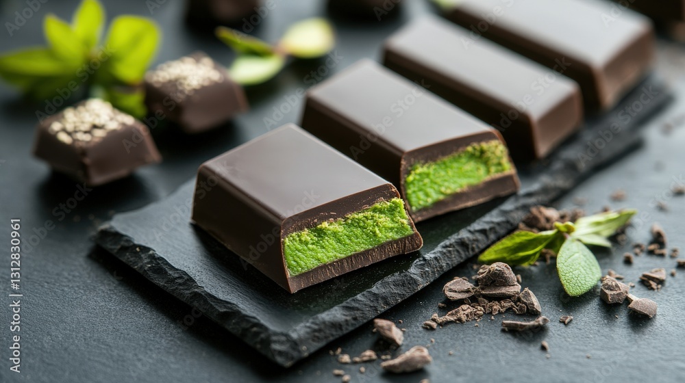 Dark Chocolate Bars Filled With Green Mint Cream Dark Chocolate Bars Filled With Green Mint Cream