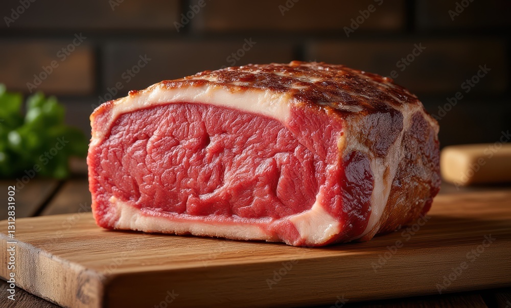 Raw beef steak on wooden board Raw beef steak on wooden board