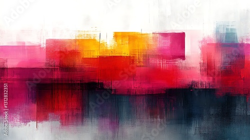 Abstract rectangular painting with bright colors and brush strokes