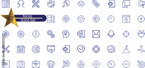icons related to focus, concentration. Linear icon collection