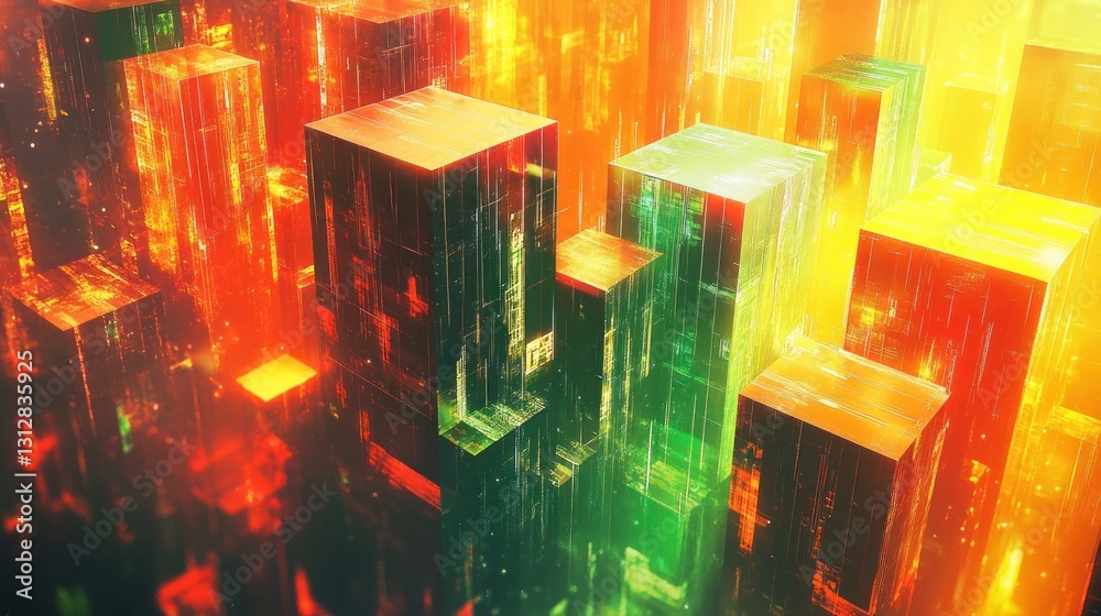 Fototapeta premium Neon Cubic Cityscape at Dawn