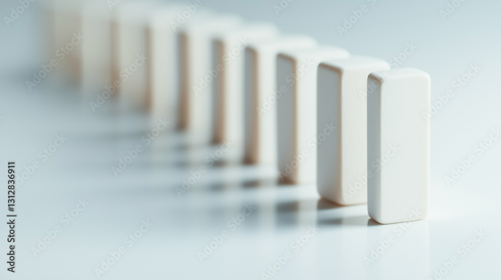 Dominoes in a line on a minimalist background Dominoes in a line on a minimalist background