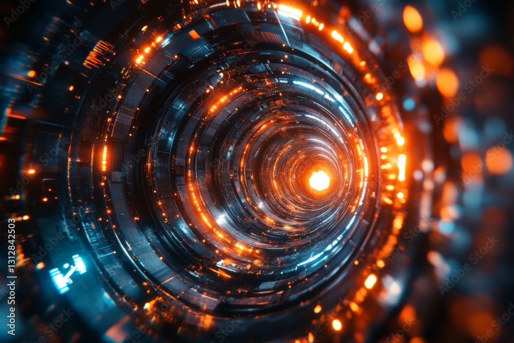 Obraz premium Exploring the vibrant energy of a digital vortex with glowing lights and technology
