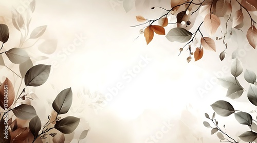 Soft, muted autumn leaves frame a blank space. Perfect for backgrounds or design elements