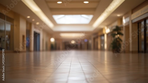 An empty shopping mall with a blurred, abstract background. photo