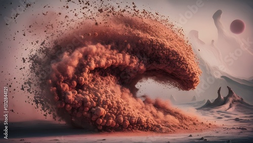 surreal sand wave forming intricate artistic patterns in desert landscape