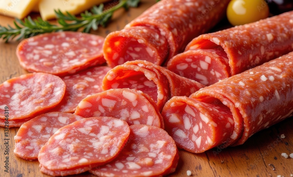 Delicious sliced salami and cheese Delicious sliced salami and cheese
