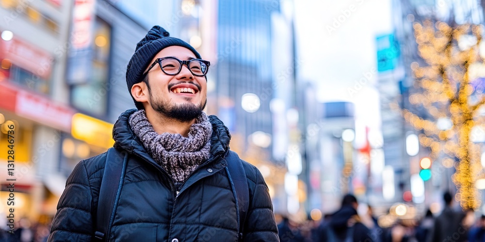 Fototapeta premium friendly entrepreneur standing on crowded street corner