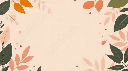 Peach background with autumn leaves border.  Space for text