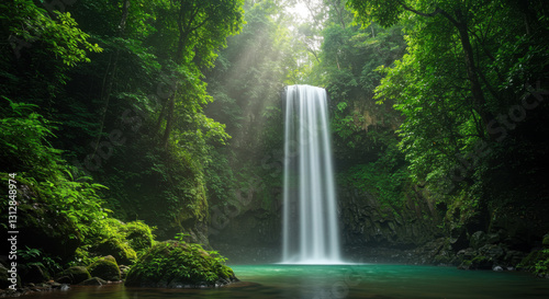 A Breathtaking Photograph Of A Secluded Waterfall Surrounded By Lush Vibrant Jungle Foliage