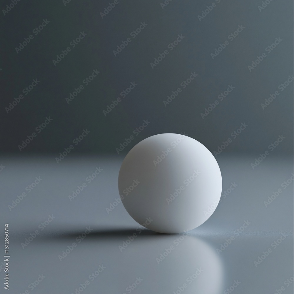 Single white sphere on gray reflective surface. Single white sphere on gray reflective surface.