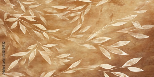 Abstract art with pale leaves on brown background. Elegant and calming design