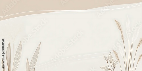 Beige minimalist background with delicate dried plants. Serene and elegant design