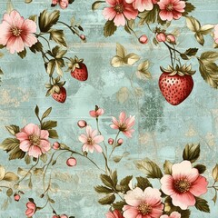 Acrylglasbilder Küchenmuster Retro Erdbeeren auf Karomuster  © Hannah