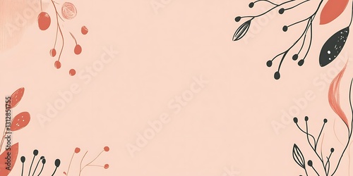 Peach background with minimalist floral design. Perfect for invitations, cards, or social media
