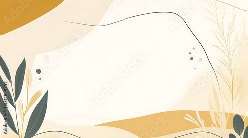 Abstract art featuring organic shapes, leaves, and neutral color palette.  Perfect for backgrounds or design elements