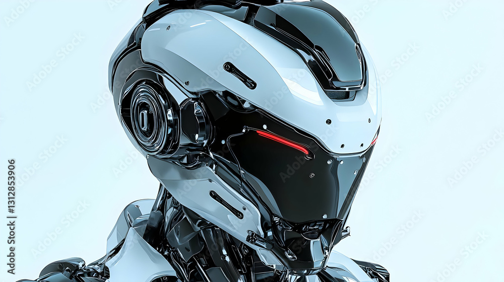 Fototapeta premium Close Up of a Futuristic Robot Head with Red Lights