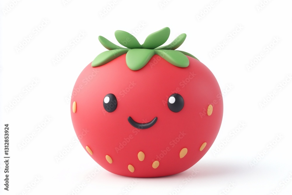 Cute cartoon strawberry with smiling face, 3D render on white background. Cute cartoon strawberry with smiling face, 3D render on white background.