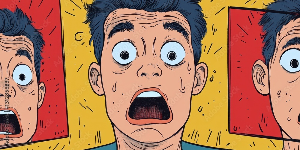 Obraz premium A terrified man with an open mouth expressing intense surprise