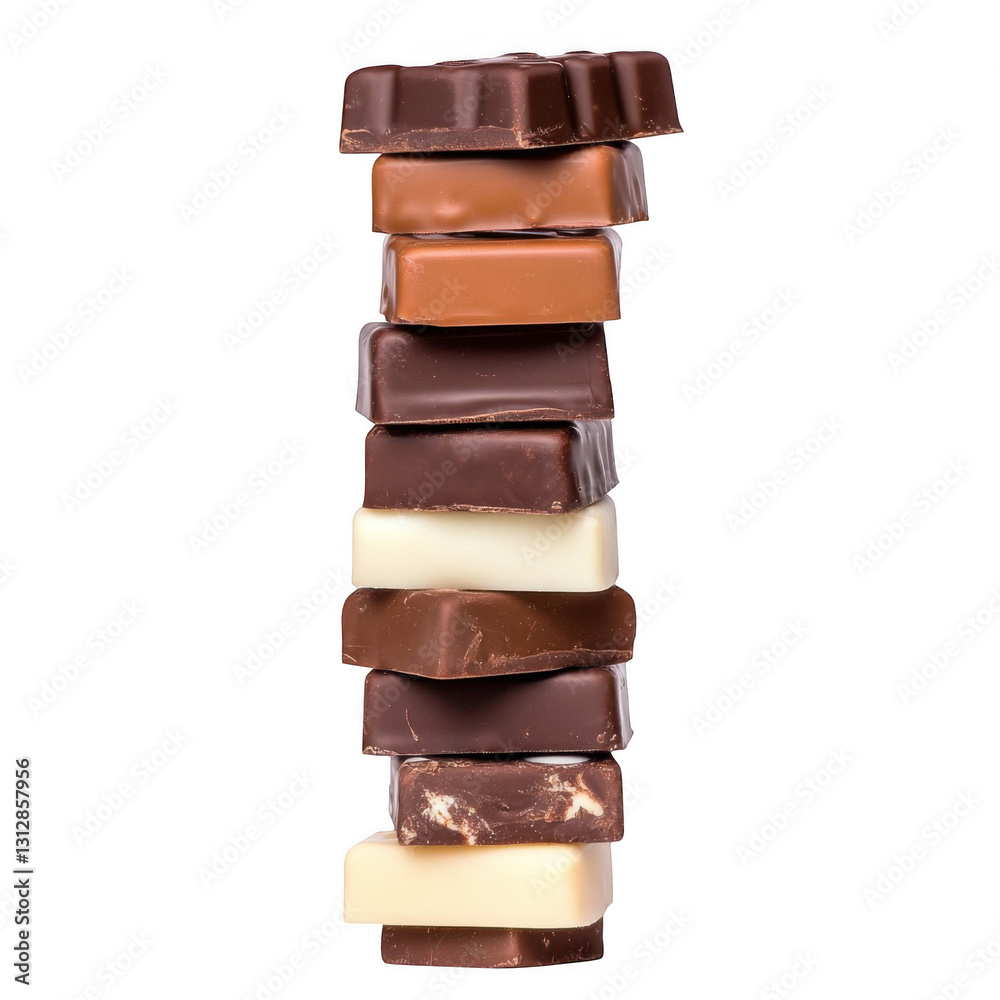 A stack of chocolate bars isolated on a white background.
A stack of chocolate bars isolated on a white background.