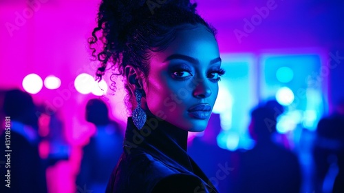 In a sleek boardroom, a charismatic businesswoman delivers a captivating presentation, utilizing engaging gestures that command the attention of her listeners amidst a professional ambiance and