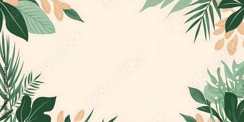 Tropical leaves frame beige background