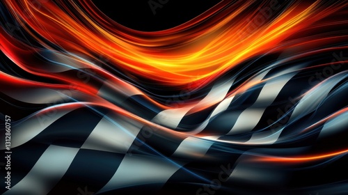 Abstract checkered flag waving in fiery motion